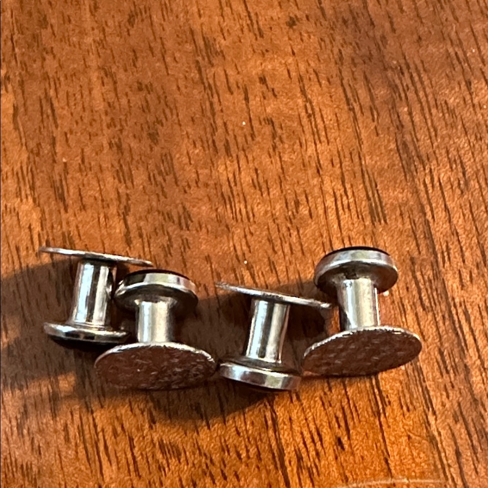 Four Silver Tone & Black Enamel‎ Painted Tuxedo Stud Set - Picture 2 of 3